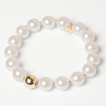 BRACELET Madura ACIER DORE perle nacre elastique p:10mm