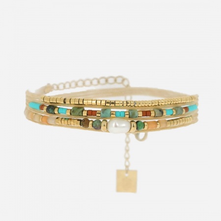 BRACELET MULTI ACIER DORE 2 tours reglable