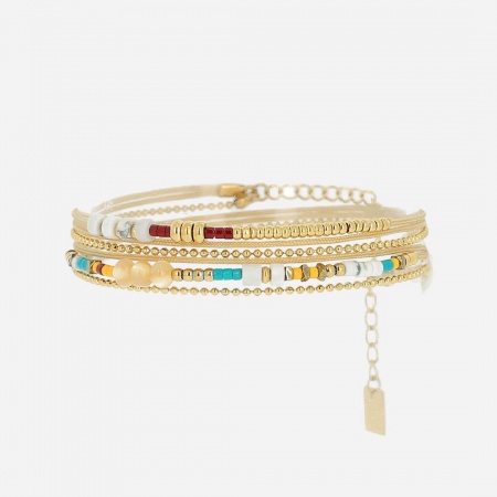 BRACELET MULTI ACIER DORE 2 tours reglable