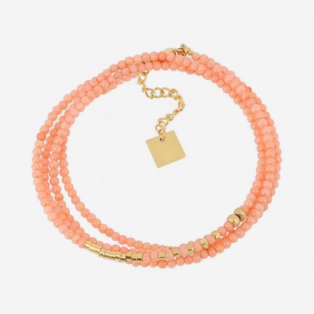 BRACELET MULTI-ACIER DORE-Corail orange-2 tours reglables