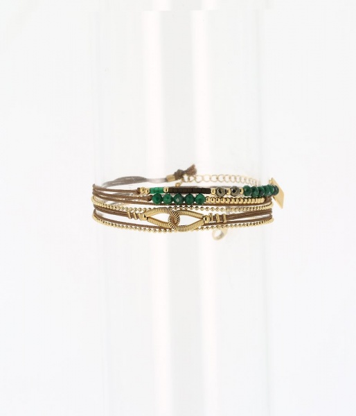 BRACELET MULTI-ACIER DORE-Malachite-2 tours reglable