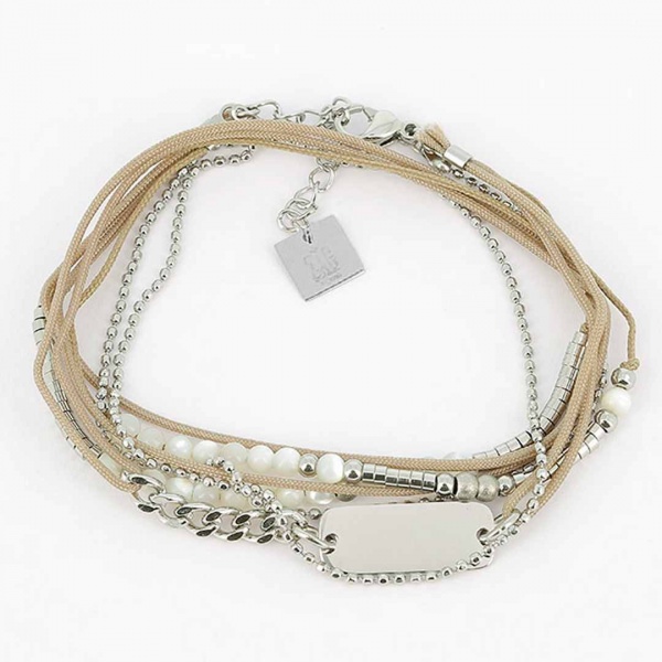 BRACELET MULTI ACIER nacre blanche 2 tours reglable