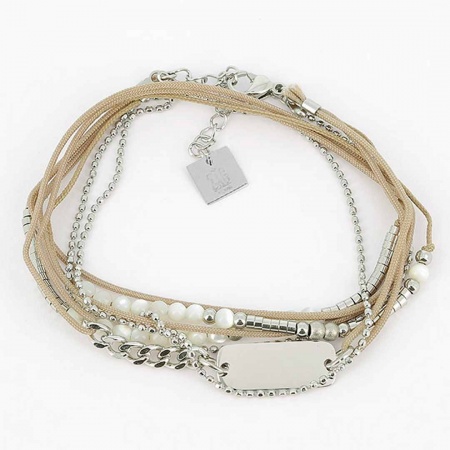 BRACELET MULTI ACIER nacre blanche 2 tours reglable