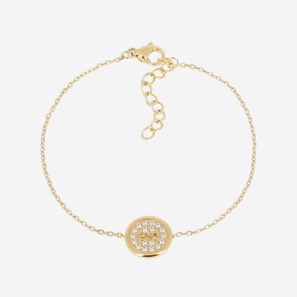 BRACELET-Munro-ACIER DORE-15+3cm-zirconium sertis