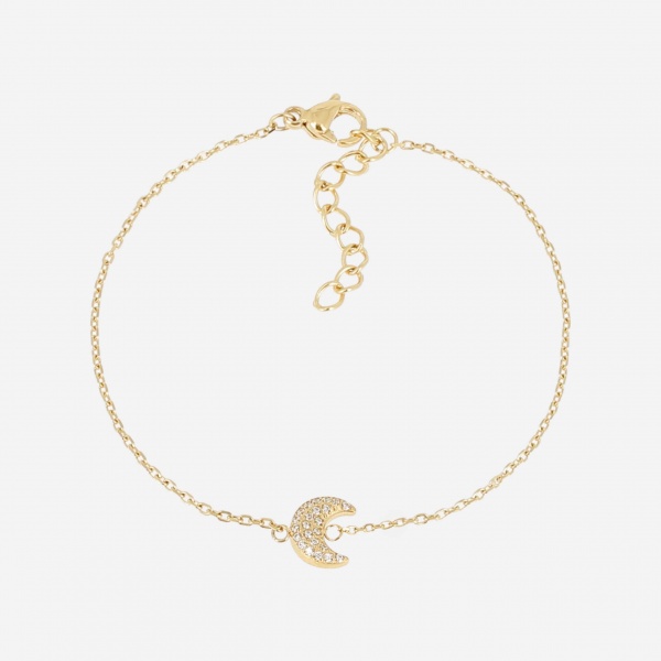 BRACELET-Noelie-ACIER DORE-15+3cm-zirconium sertis