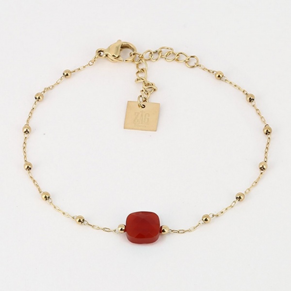BRACELET-Pablo-ACIER DORE-cornaline-15+3cm