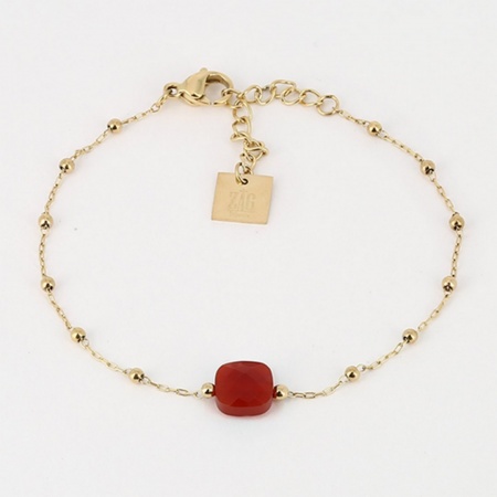 BRACELET-Pablo-ACIER DORE-cornaline-15+3cm