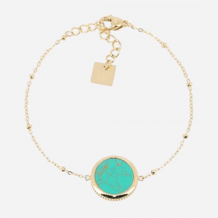 BRACELET Pearly ACIER DORE turquoise 15+3cm d15mm