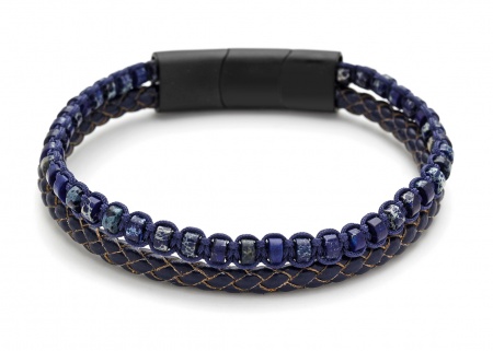 Bracelet pour Homme Double rang cuir et pierres naturelles Lapis Lazuli