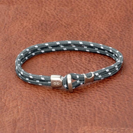 Bracelet pour Homme Nylon et fermoir inox gris avec des points blancs
