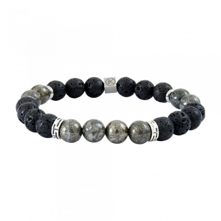 Bracelet pyrite et perle de lave 8mm