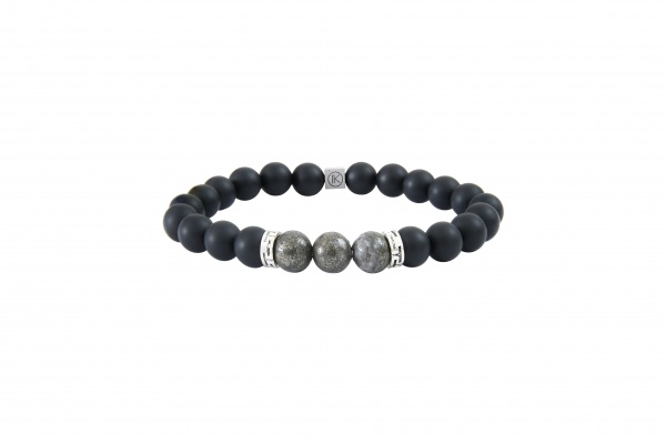 Bracelet pyrite poli et agate noir d�poli 8mm