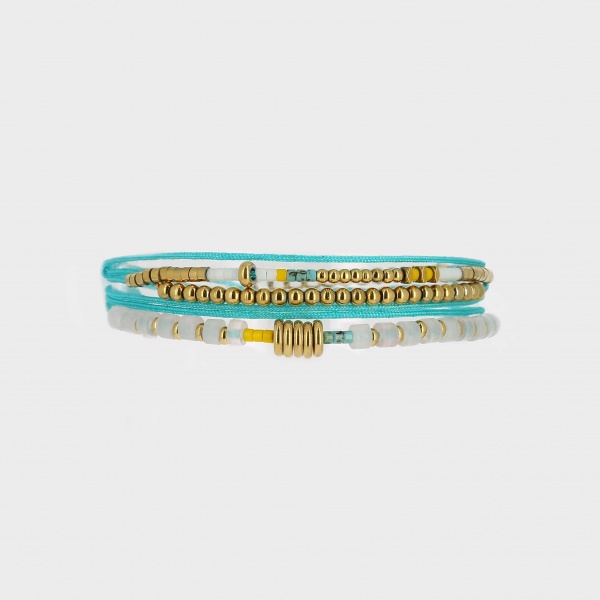 BRACELET Savana ACIER DORE turquoise 2 tours reglable
