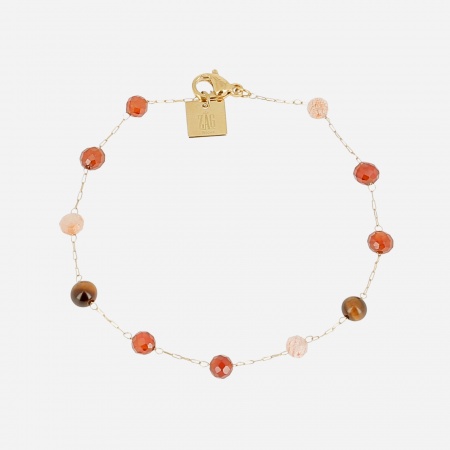 BRACELET-SIMPLE-ACIER DORE-15+3-pierre de soleil-oeil de tigre