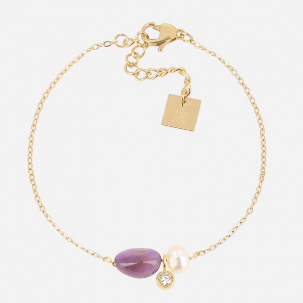 BRACELET SIMPLE ACIER DORE Amethyste