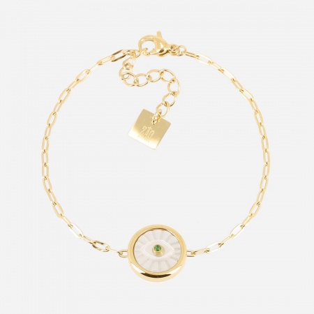 BRACELET SIMPLE ACIER DORE nacre blanche 15+3cm p:13mm