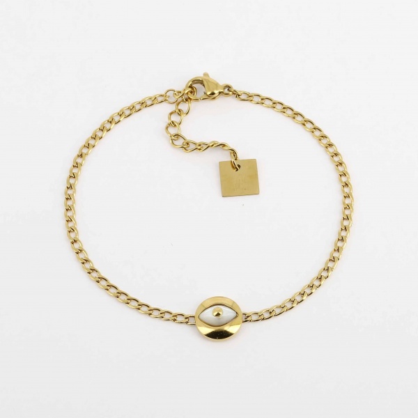 BRACELET SIMPLE ACIER DORE nacre blanche 15+3cm p:9mm