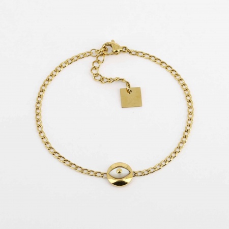 BRACELET SIMPLE ACIER DORE nacre blanche 15+3cm p:9mm