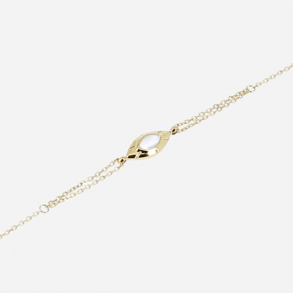 BRACELET SIMPLE ACIER DORE nacre blanche 15+3cm