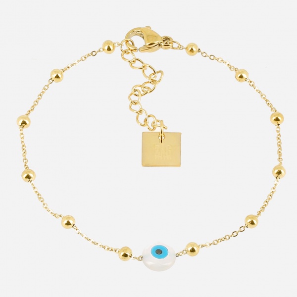 BRACELET SIMPLE ACIER DORE nacre blanche 15+3cm
