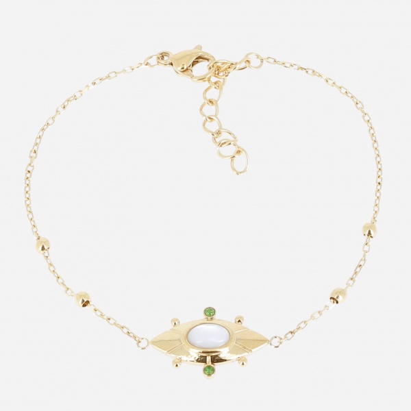 BRACELET SIMPLE ACIER DORE nacre-zirconium 15+3cm