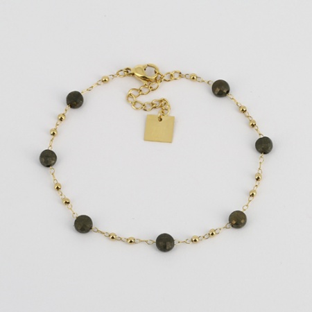 BRACELET SIMPLE-ACIER DORE-Pyrite-15+3cm