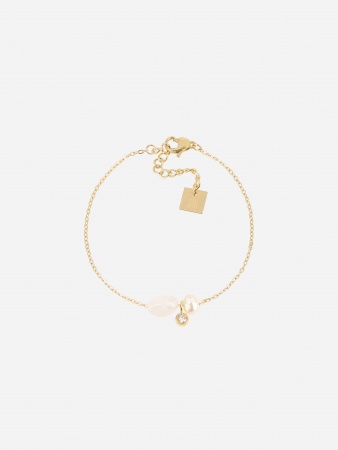 BRACELET SIMPLE ACIER DORE quartz rose 15+3cm