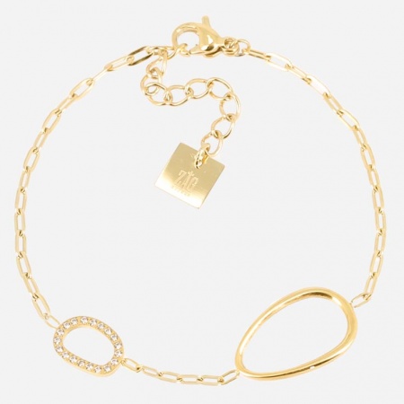BRACELET SIMPLE-ACIER DORE-Zirconium sertis-15+3cm d: 19x12 +11.5x8mm