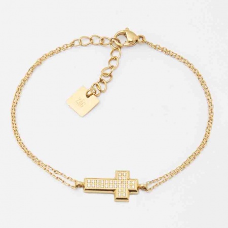 BRACELET SIMPLE-ACIER DORE-Zirconium sertis-15+3cm d:10x16mm