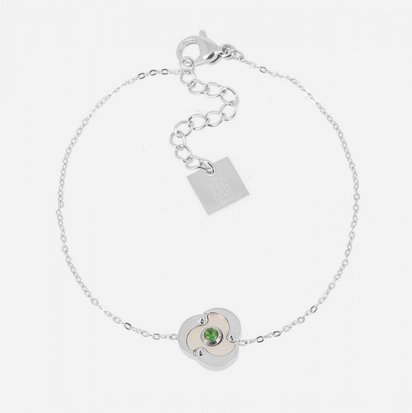 BRACELET SIMPLE-ACIER-Nacre-Zirconium-15+3cm p:10mm