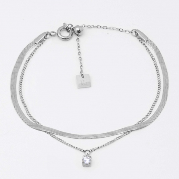 BRACELET SIMPLE-ACIER-Zirconium-coulissant 14+4cm
