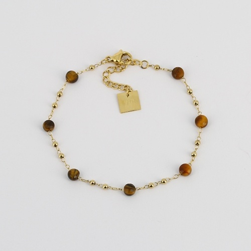 BRACELET-Zoe-ACIER DORE-oeil de tigre-15+3cm