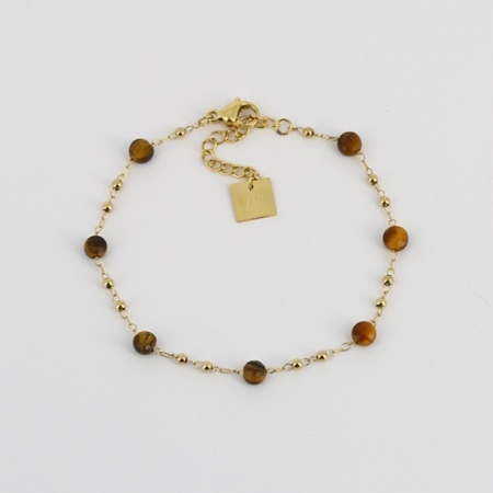 BRACELET-Zoe-ACIER DORE-oeil de tigre-15+3cm