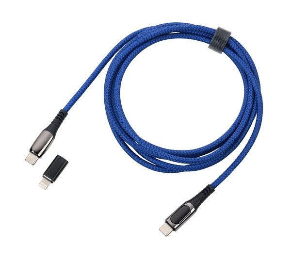 Cable de charge USB-C haute vitesse 100W, 2m, BLEU affichage num�rique (puissance de charge)