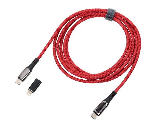 Cable de charge USB-C haute vitesse 100W, 2m, ROUGE affichage num�rique (puissance de charge)