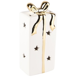 Cadeau av/�toiles, blanc/or, dolomite, LED, 7x5x17cm