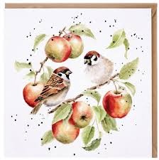 Carte de voeux - oiseaux dans un pommier - The Apple Tree\' Sparrow Card