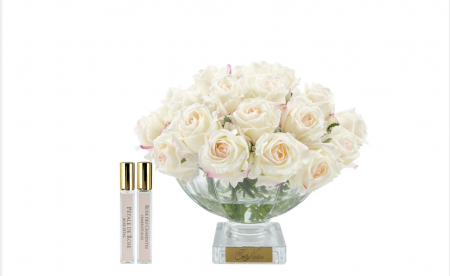 CENTRE DE TABLE - BLUSH ROSE BUDS & GOLD  - PINK ROUND BOX