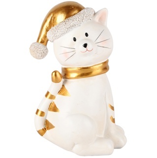 Chat \'Patty\', blanc/or, r�sine, 10x8x17cm