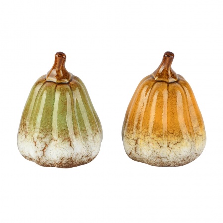 Citrouille d&eacute;co, jaune ou vert, porcelaine, 8x8x10cm