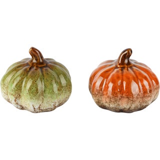 Citrouille d�co, vert ou orange, porcelaine 9x9x8cm,