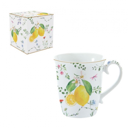 COFFRET 1 MUG 27,5CL EN PORCELAINE FLEURS ET CITRONS