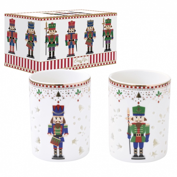 COFFRET 2 PHOTOPHORES � 6,5 x 9 CM EN PORCELAINE NUTCRACKERS