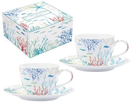 COFFRET 2 TASSES A CAFE 11CL EN PORCELAINE UNDER THE SEA