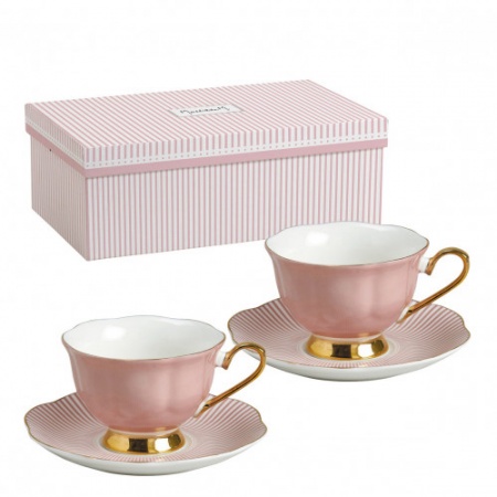 Coffret 2 tasses à thé et sous-tasses Madame de Récamier rose