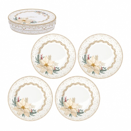 COFFRET 4 ASSIETTE - EN PORCELAINE - D19 cm - WHITE ELEGANCE
