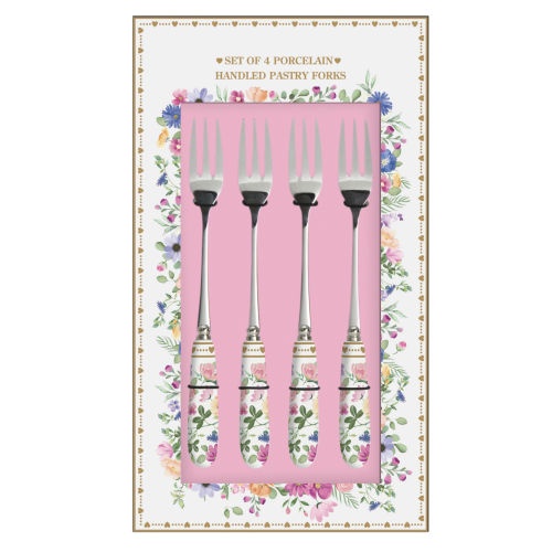 Coffret 4 Fourchettes � Gateau x   Manche en Porcelaine - MON AMOUR