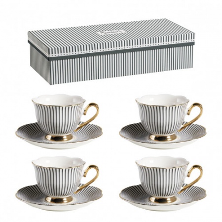 Coffret 4 tasses à café et sous-tasses Madame de Récamier Gris