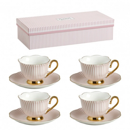 Coffret 4 tasses à café et sous-tasses Madame de Récamier Rose