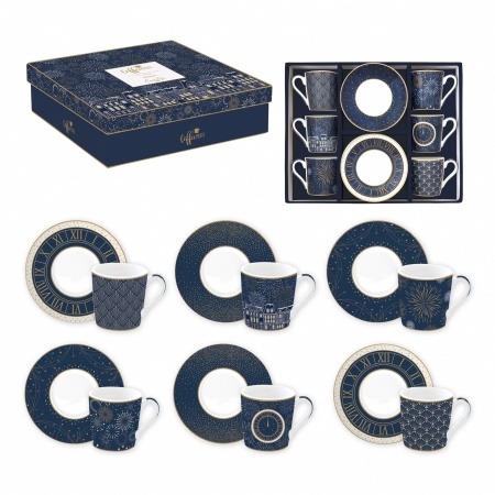 COFFRET 6 TASSES A CAFE 10CL EN PORCELAINE MIDNIGHT